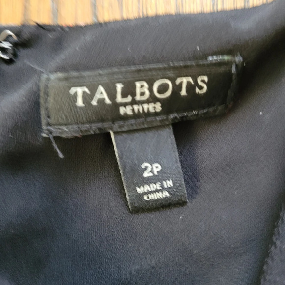 Talbots Black Coral Red Poppy Print Drape Neck Sleeveless Dress Size Women's 2P - Picture 9 of 10